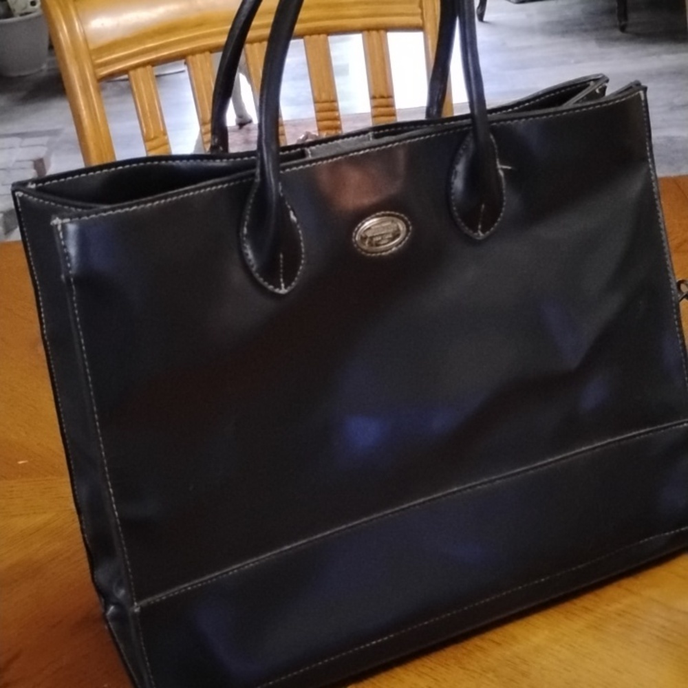 Vintage Shopper Tote Bag 90s Y2K Modani Black Faux Leather Minimalist Classic